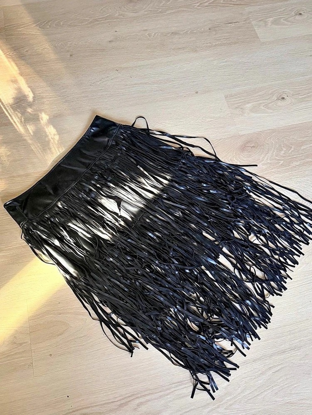 Fringe Mini Skirt in Black Like New